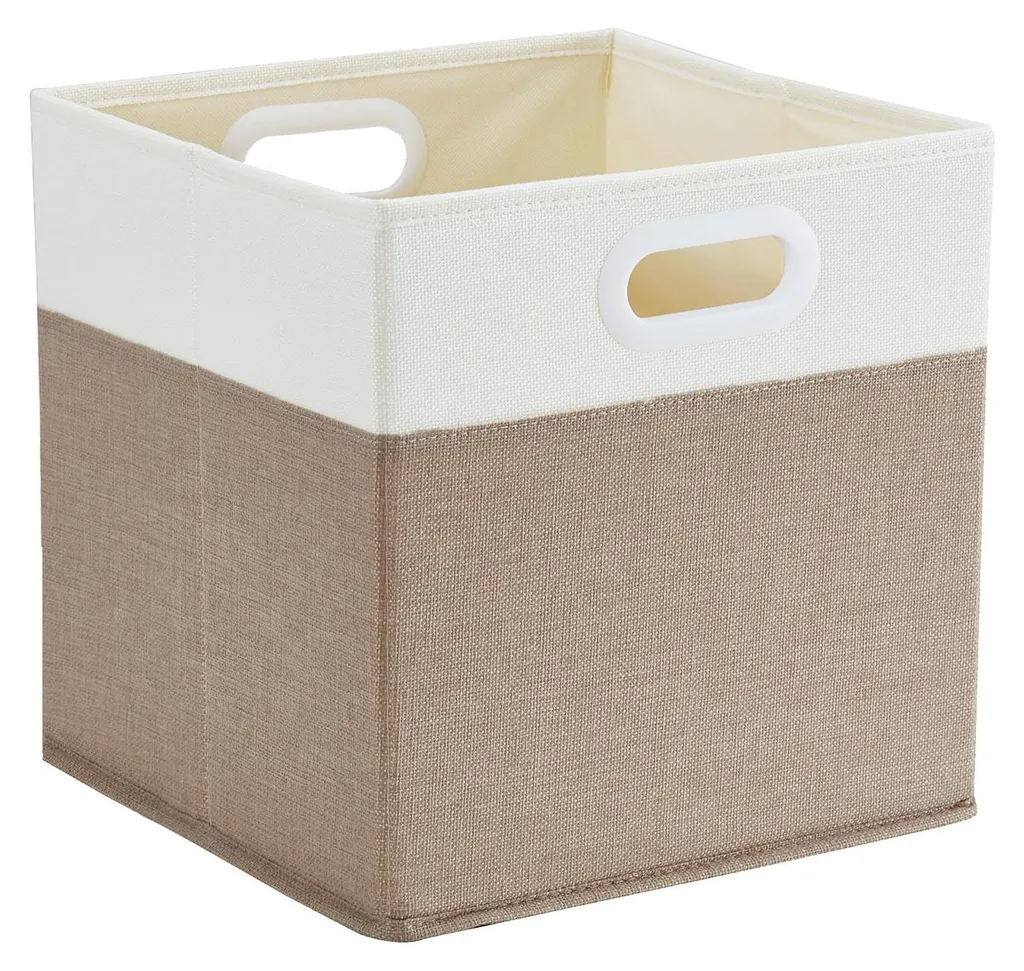 Boîte de rangement 25x25x25 cm en tissu kaki clair anti-froissage