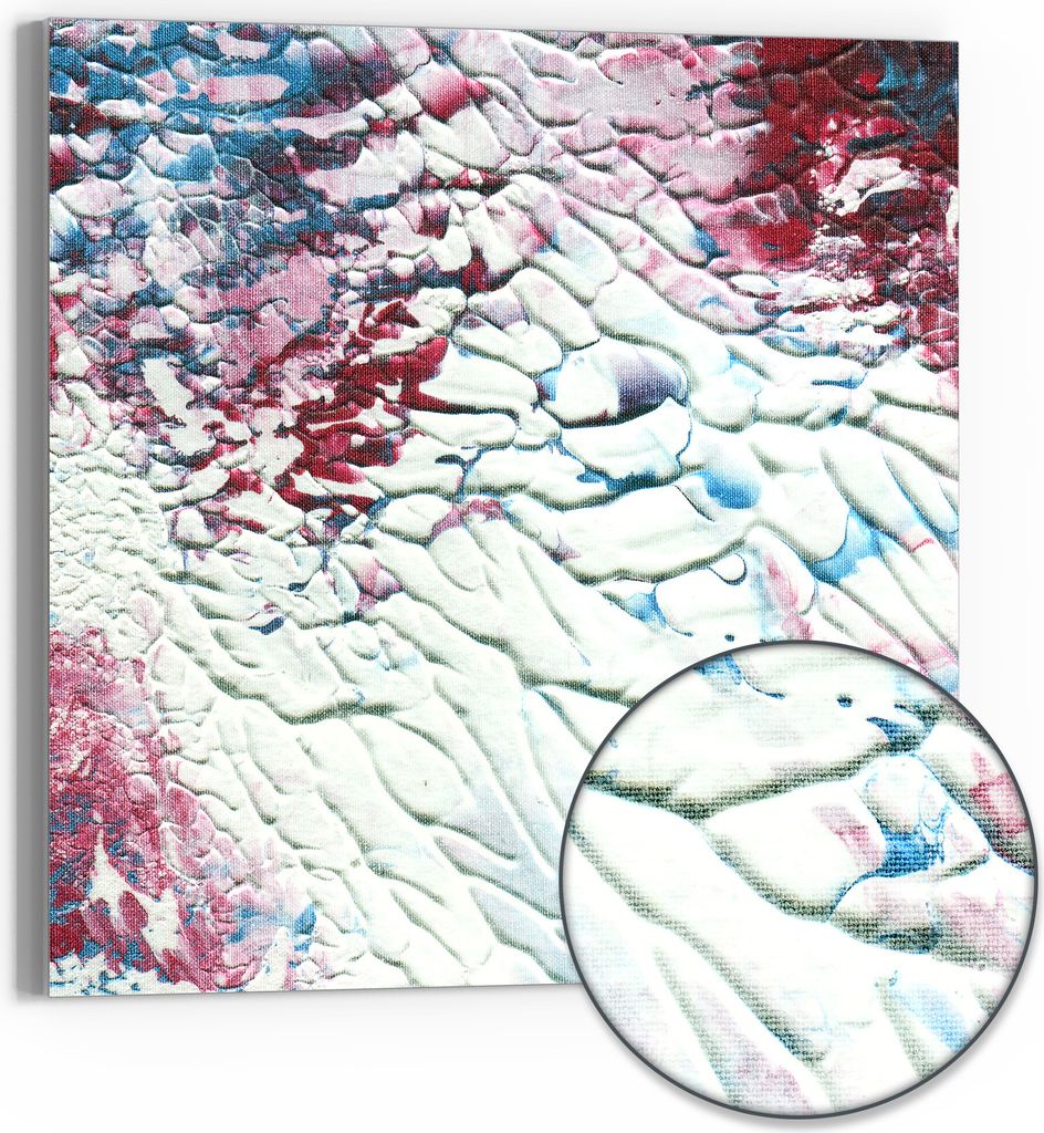 DEQORI Hybrid Leinwand Bild 30x30 cm 'Chaotischer Farbenfluss' Wandbild Glas flach modern