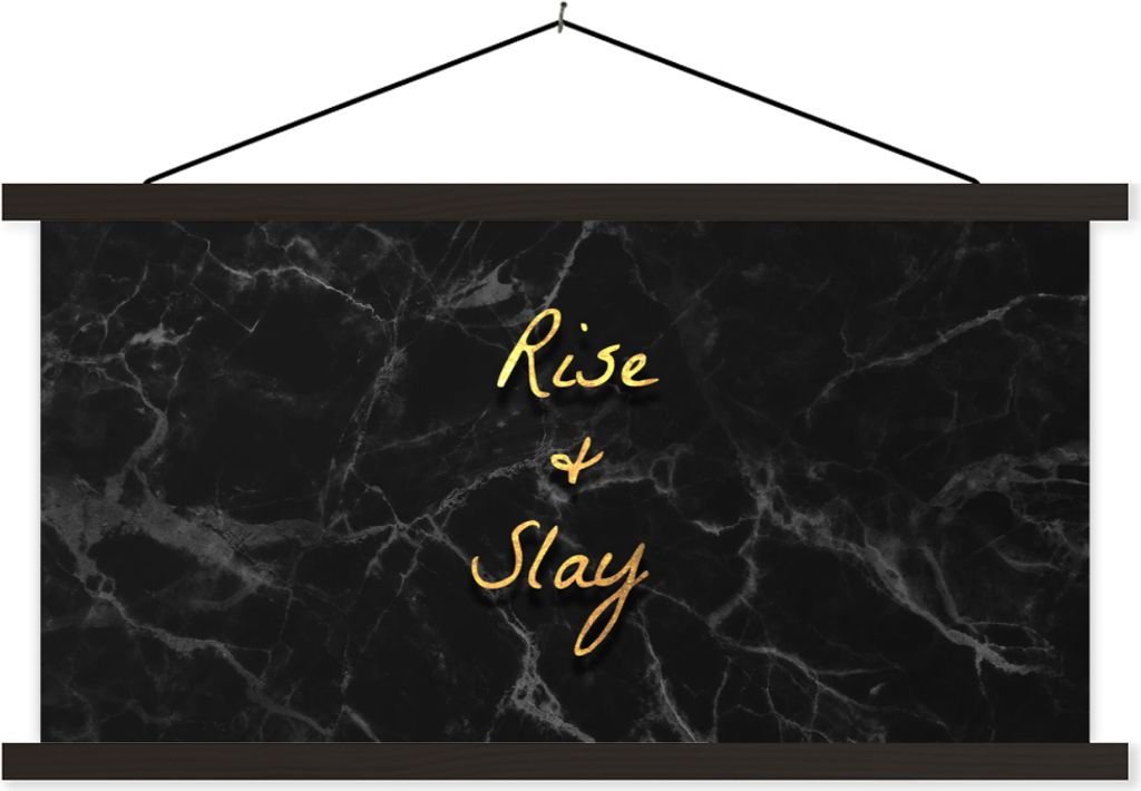 MuchoWow Textilposter Zitate - Sprichwörter - Gold - Marmor 150x75 cm mit schwarzem Rahmen - Posterleiste