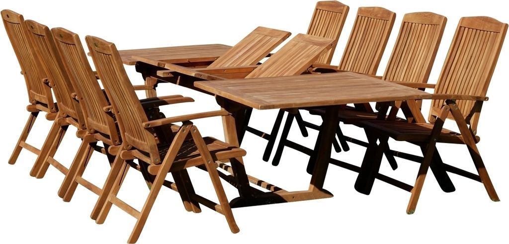 ALEOS. TEAK Gartengarnitur Gartenset Set Tobago Ausziehtisch 200-250-300cm x 100cm mit 8x Hochlehner Sessel Stühle