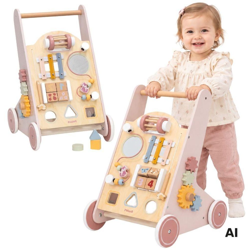 Viga Polarb houten loopwandelwagen roze educatief Productafbeelding 