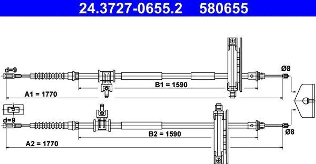 Câble de frein à main ATE 24.3727-0655.2 pour Ford Focus OE 1143926