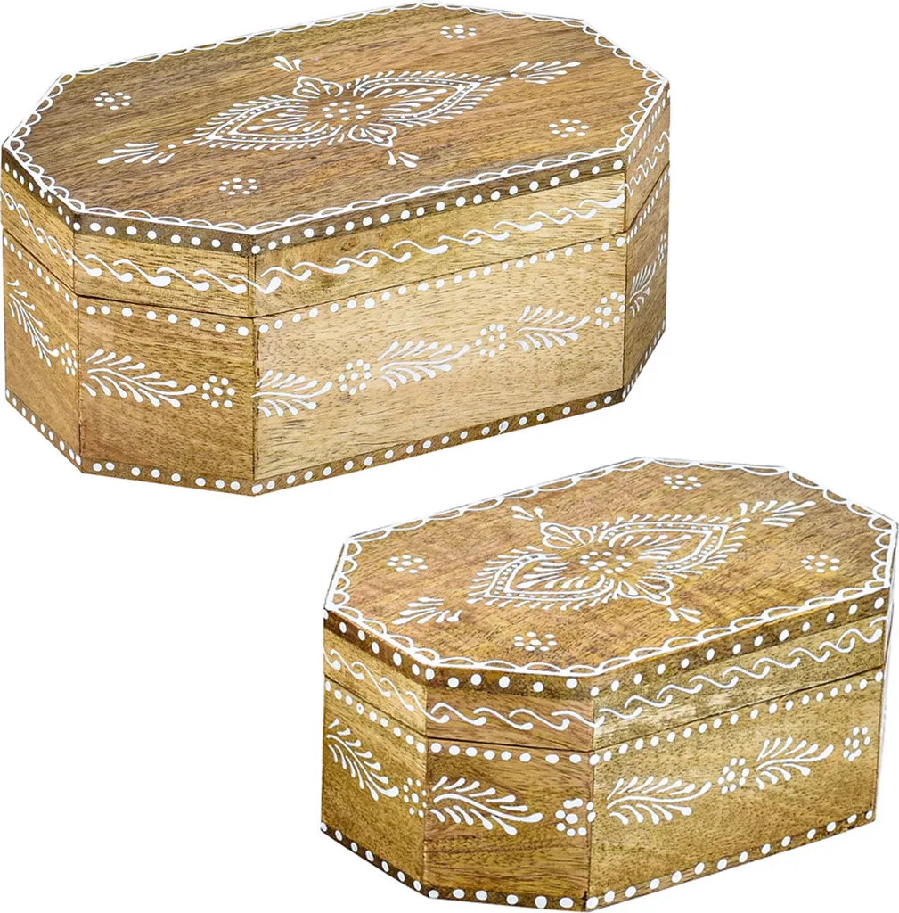 Boîte de rangement Hajdar 1 : Lot de 2 coffres de style bohème chic