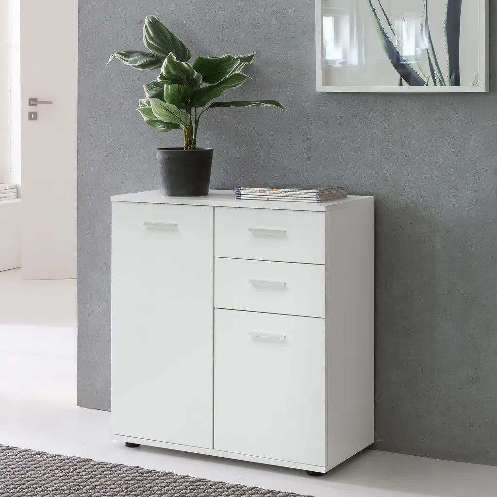 Cassettiera SVENJA 71x78x35,5 cm - Mobile Multiuso Bianco e Quercia