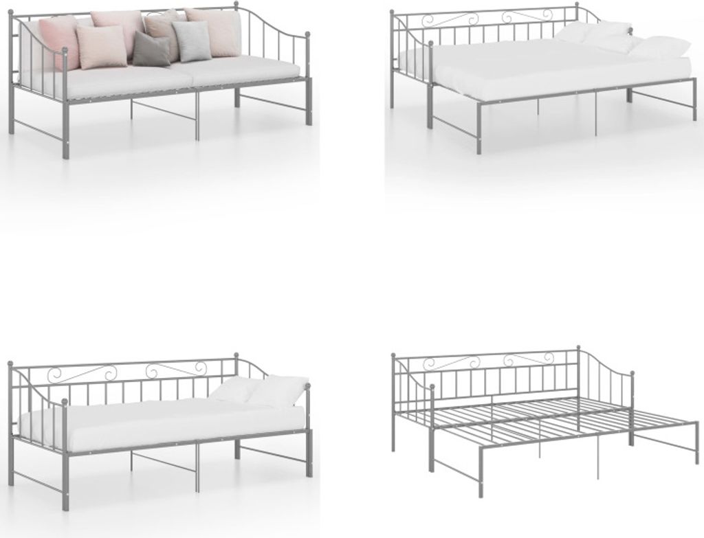vidaXL Ausziehsofa Bettgestell Grau Metall 90x200 cm - Schlafsofa-Gestell - Schlafsofas-Gestelle - Schlafsofa-Rahmen - Sofa Mit Ausziehbett