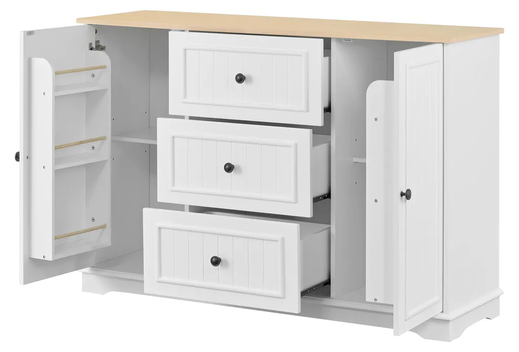 Buffet moderne Merax blanc avec 3 tiroirs et portes style frigo - 11