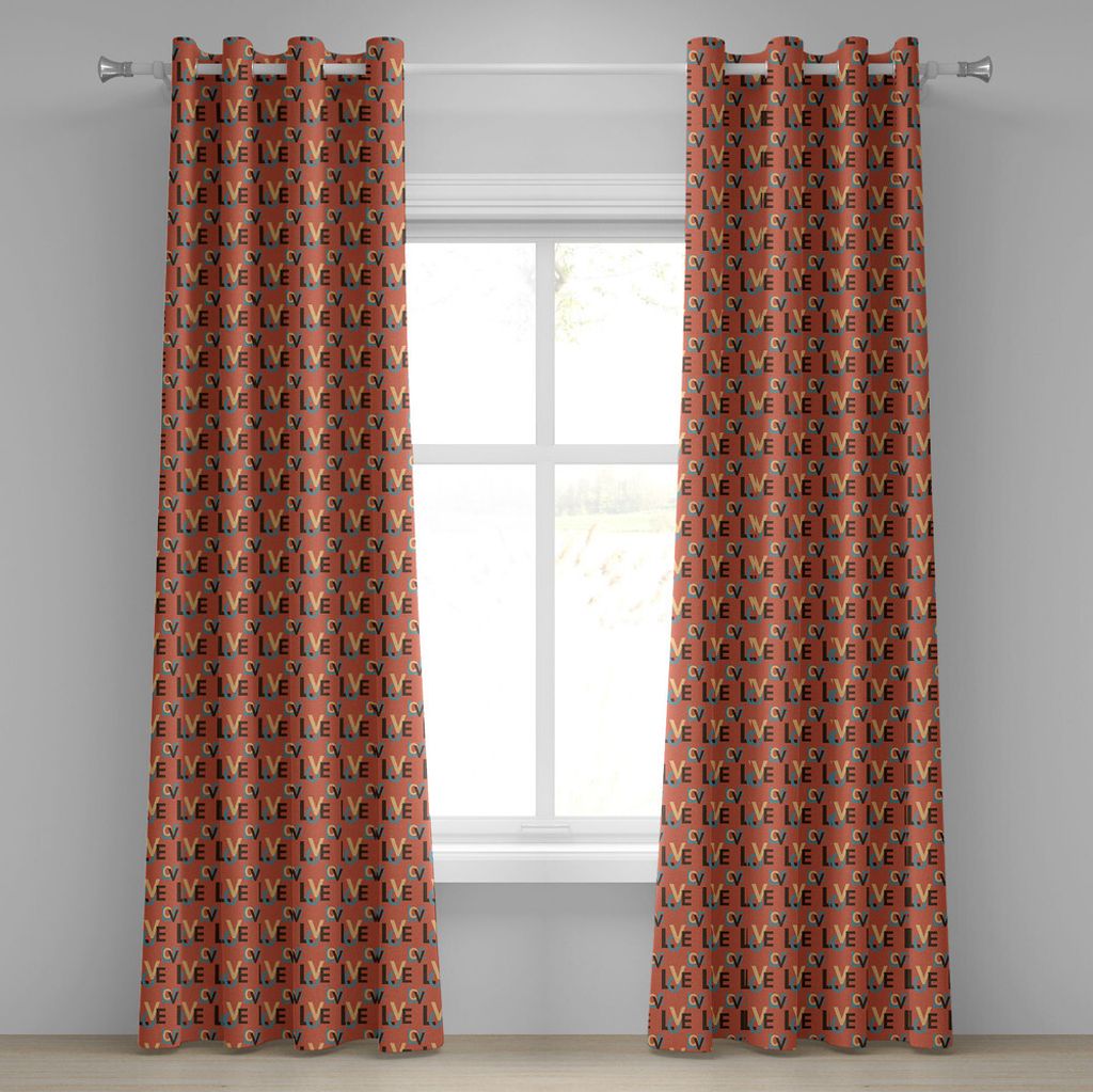 ABAKUHAUS Dunkler Coral Ösenvorhang, Klares farbiges Hintergrund-Bild-moderne Hauptstadt-Liebes-Beschriftungs-Kunst, Dekorative 2-Panel-Fenstervor...