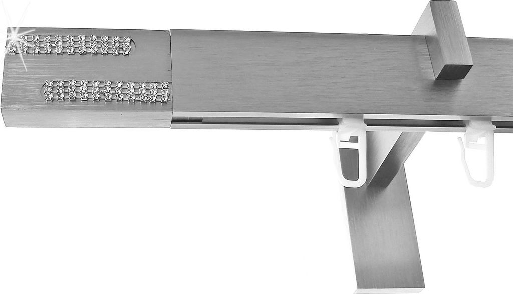 Innenlauf Gardinenstange eckig Edelstahl Look, kantiges Design, Wandträger H91, 1-läufig, Länge 280, Endkappe E94