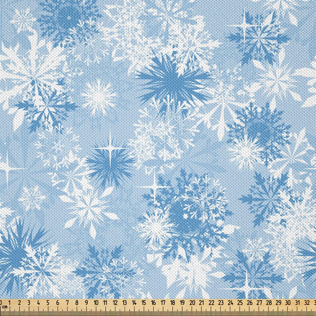 ABAKUHAUS Schneeflocke Satin Stoff als Meterware, Kristallmuster Illustration Weihnachtsschneeflocken Auf Abstrakt Basis, 3 M (148 x 300 cm), Weiß...