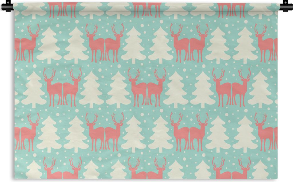 MuchoWow Wandteppich Wandbehang Hirsche - Muster - Rosa 90x60 cm Tapisserie Dekoration Wandtuch - Wandskulpturen - Bildteppich