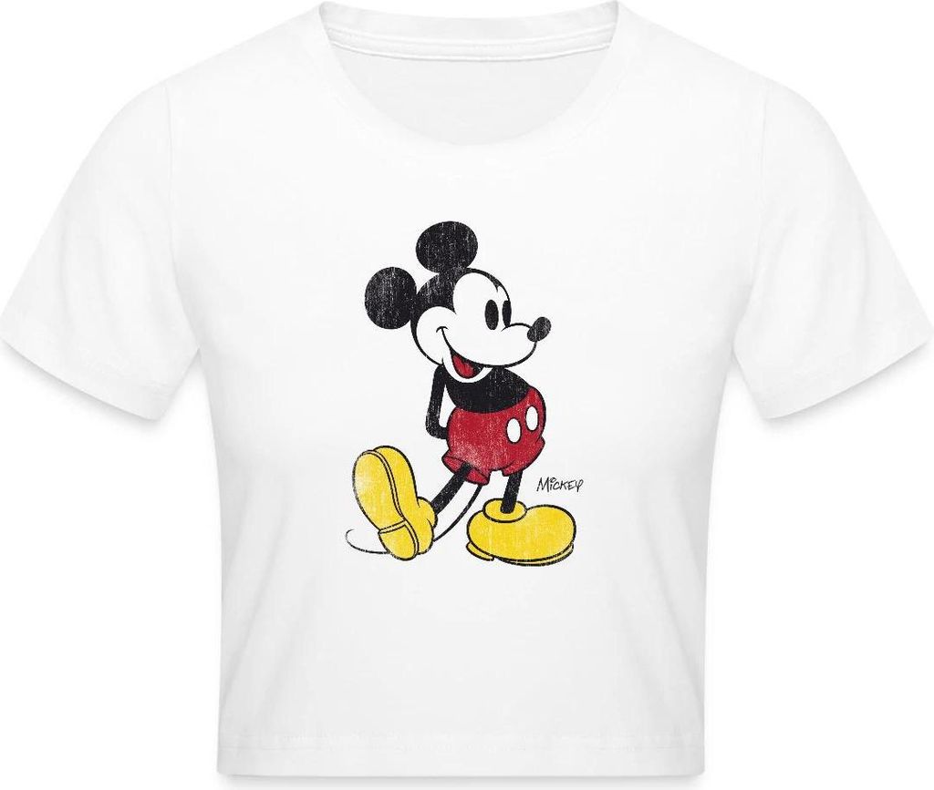 Mickey & Minnie Klassisches Mickey Mouse Motiv Crop Top, S, Weiß