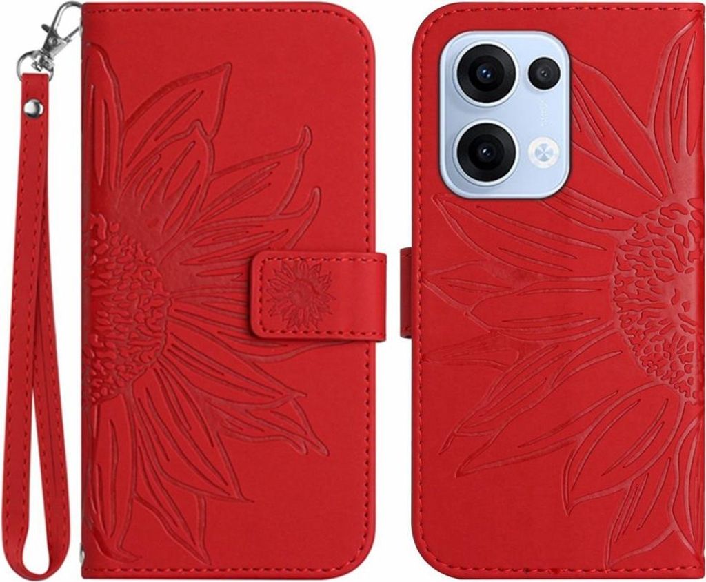 OPPO Reno13 5G Hülle - Coverup Sonnenblume Klapphülle mit Schlüsselband - Rot