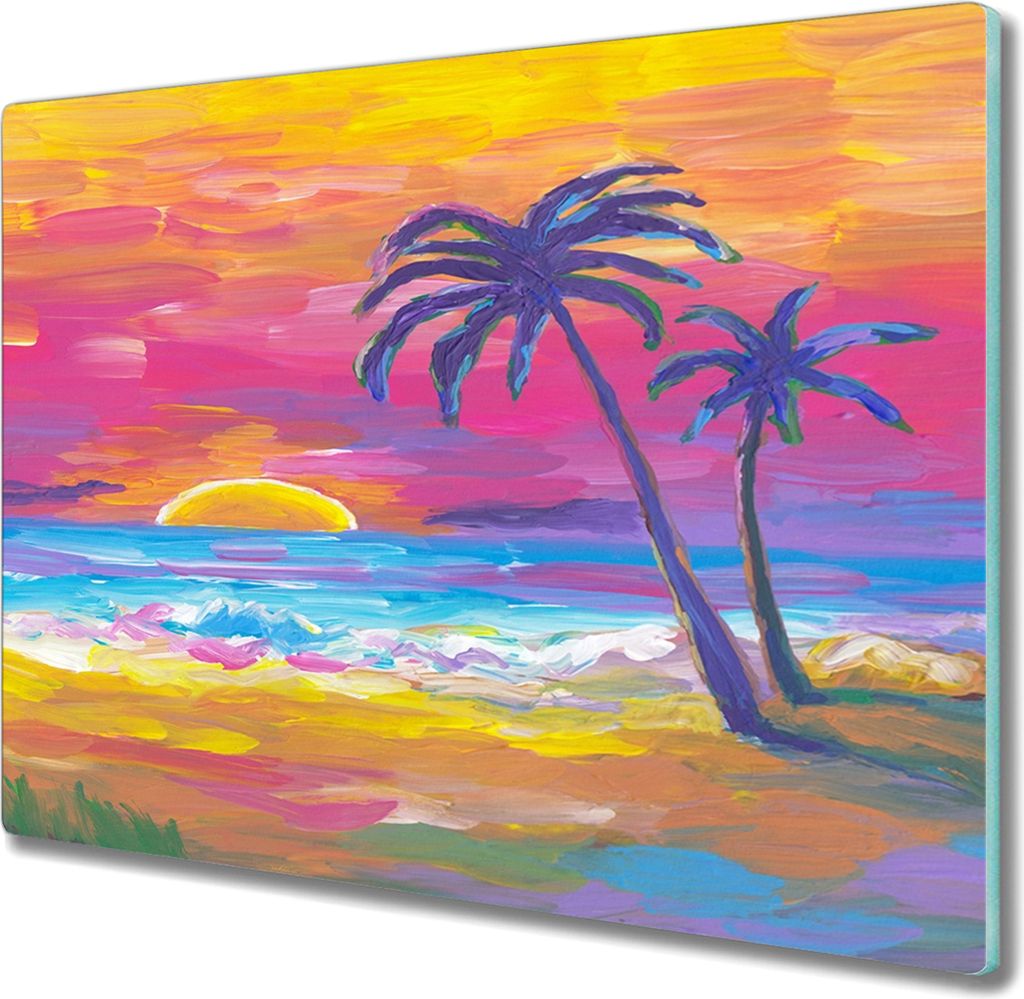 Coloray Hackbrett Herdabdeckplatte 60x52 cm Küchenbrett Kochplattenabdeckung Schneidebrett - Palm Beach Sonnenuntergang