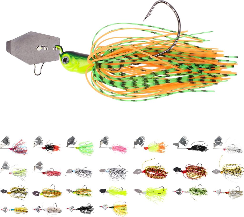 Bladed Jig Angelköder, 14g Bass Angelköder, Scharfe Drahtnadelhaken, Swimbait Angeljigs für Große Kleine Barsche, Grün Schwarz