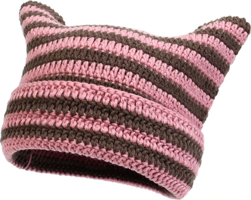 Warme Strickmützen für Herbst und Winter im Freien, süße gestreifte Katzenohrmütze ohne Krempe, verdickte, dehnbare Kopfbedeckung, Wollgarn, g...