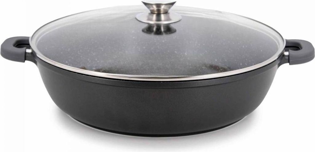 Servierpfanne Schmorpfanne Kochtopf Induktion Ø 36 cm Aluguss Pfanne Kochtopf Bräter Induktion Antihaft Schmorkasserolle mit Glasdeckel Schwarz