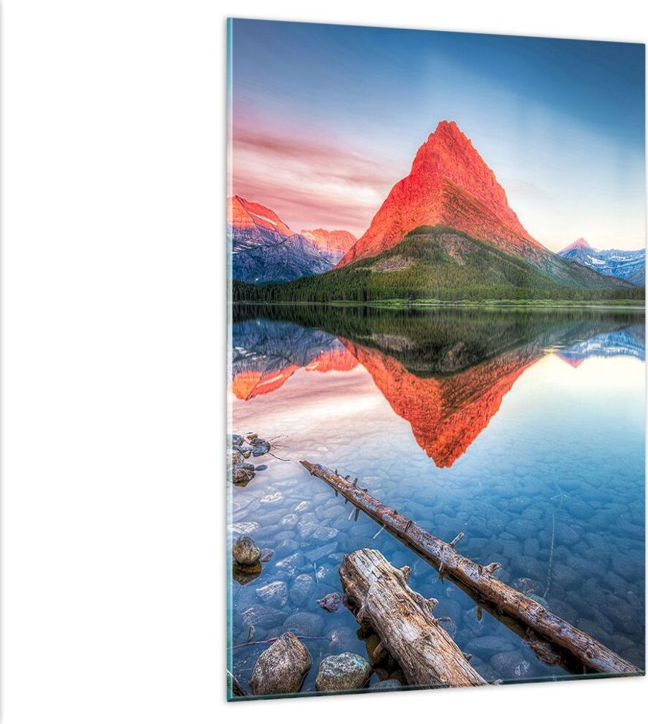 Bilder auf glas - Einteilig - See Berge Spiegelung - 80x120cm - Glasbilder - Wandbilder - Bilder - zum Aufhängen bereit - Wanddekoration aus Glas ...