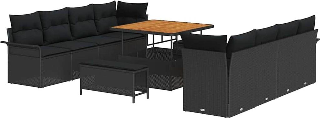 vidaXL Garten-Sofa-Set mit Kissen mit Speicher 11 pcs Schwarz