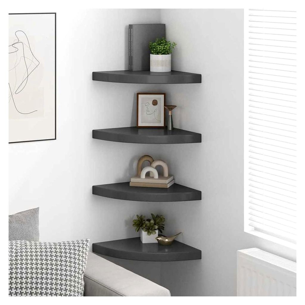 Eckige Wandregale 4 Stück Hochglanz Grau 35x35x3,8 cm MDF