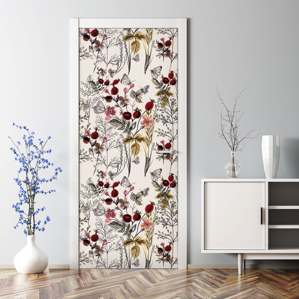 Dekorative Türposter Aufkleber selbstklebend Klebefolie Abnehmbarerdeko botanische Blüten 70 x 200 cm