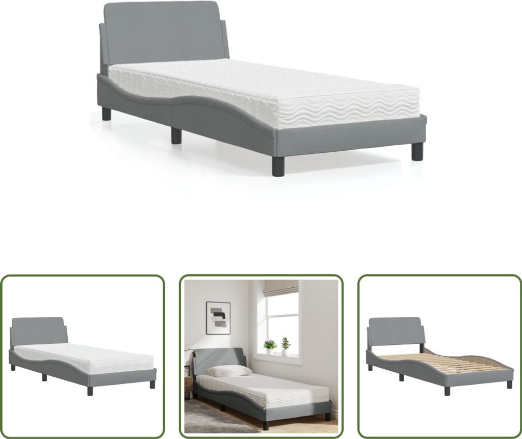 The Living Store Bett mit Matratze Hellgrau 80x200 cm Stoff