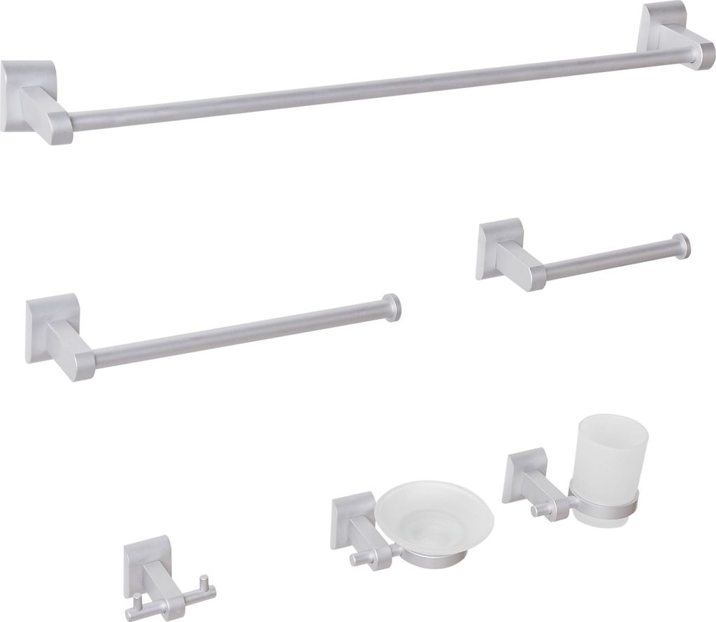 BELIANI Badezimmer-Halter-Set Silber Aluminium 6-Teilig Modern Badaccessoires Hardware-Set WC-Garnitur WC-Accessoires-Set Badausstattung Badzubehör