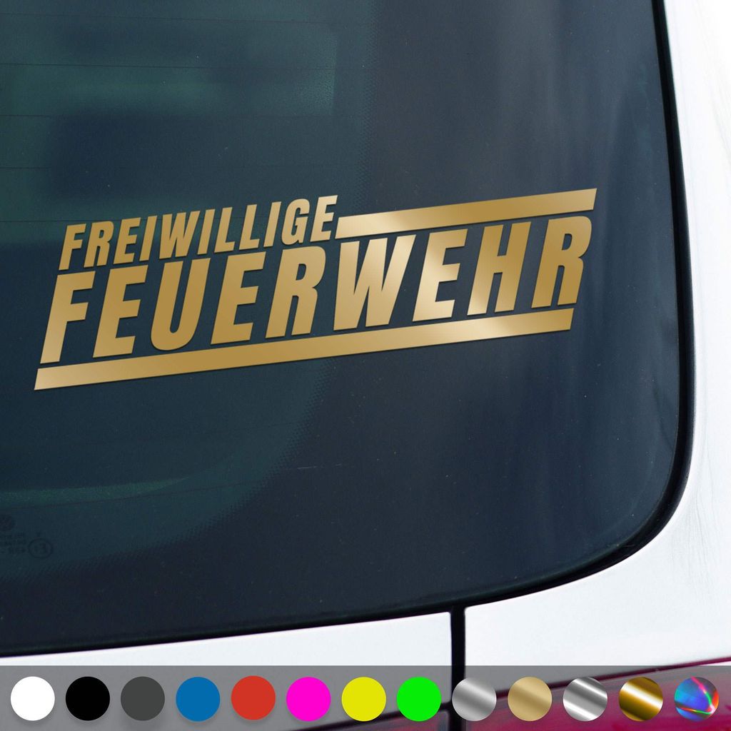 PantherPixel Freiwillige Feuerwehr Aufkleber Schriftzug Neon Sticker Auto Geschenkidee Farbe Gold