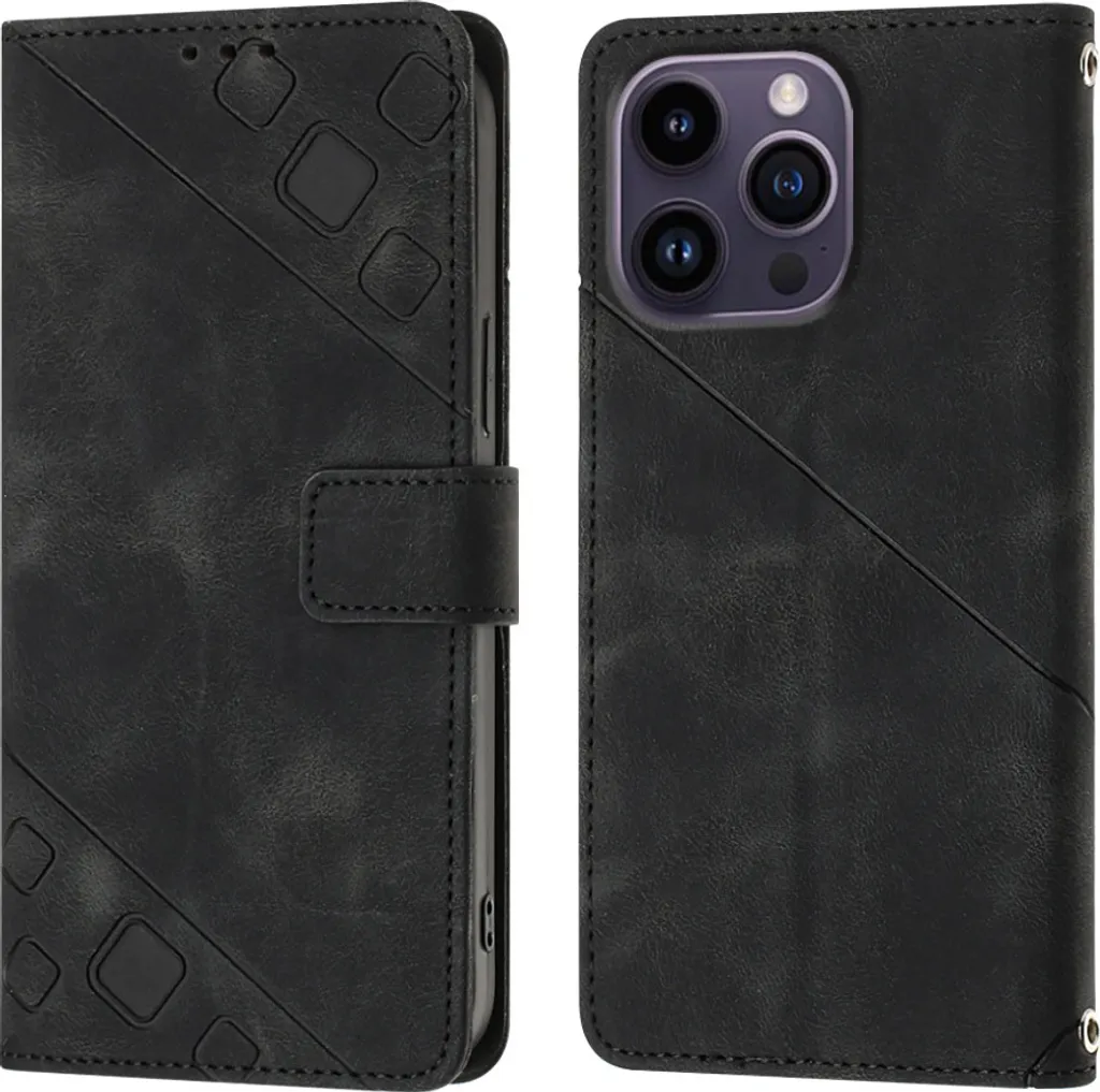 Offerta Custodia iPhone 14 Pro Max Pelle Nero Rilievo Portafoglio