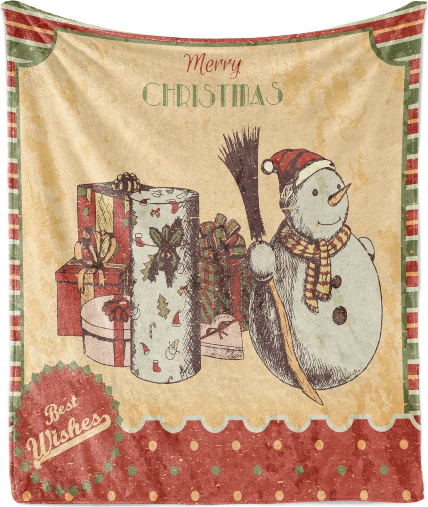 Plaid de Noël en Flanelle Douce 175x230 cm Couverture Bonhomme de Neige