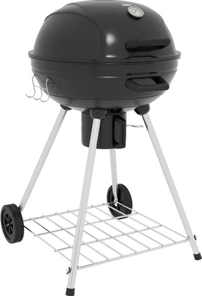 Holzkohlegrill BBQ Campinggrill mit Grillrost, Rädern, Ablage, Aschefänger & integriertem Thermometer aus Metall