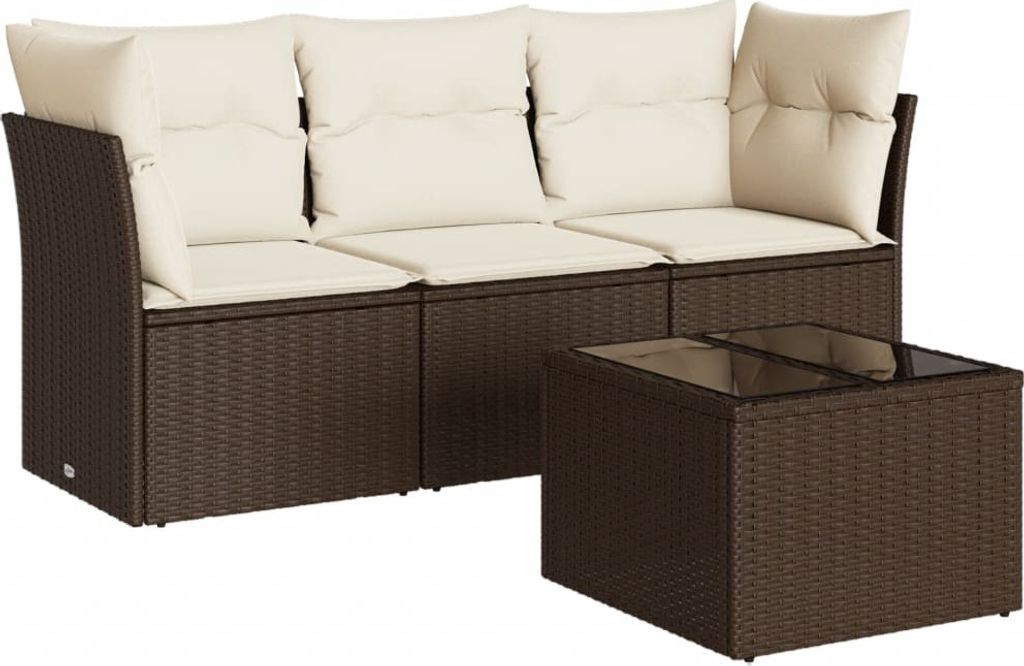 4-tlg. Garten-Sofagarnitur mit Kissen Braun Poly Rattan