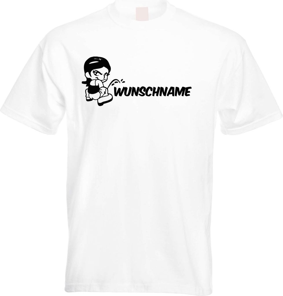 Kiwistar - T-Shirt Herren - weiß - M - Piss on - Mädchen - Frau sitzt - Pissmännchen - mit Wunschtext personalisiert - Geschenk Mann Vatertag in...