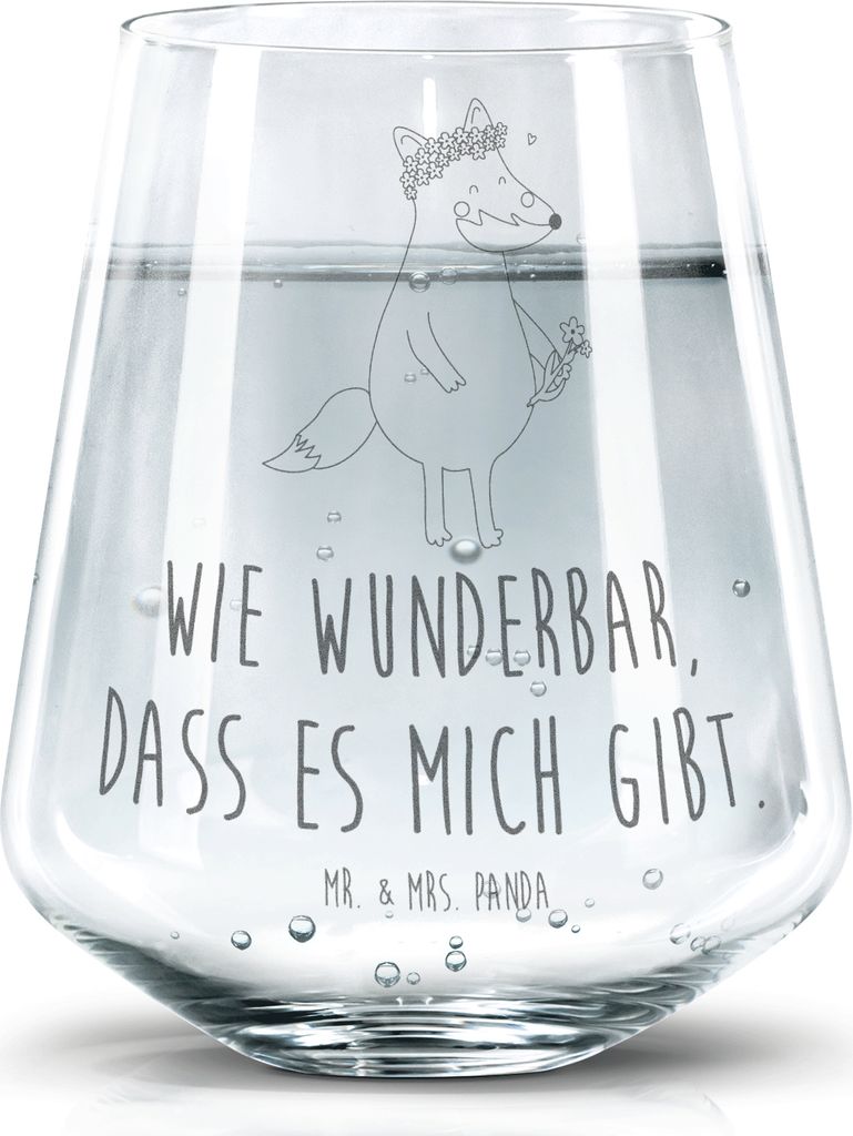 Mr. & Mrs. Panda Glas Fuchs Blumen - Transparent - Geschenk, Tumbler, Liebe, Boho, Trinkglas, Trinkgefäß, Wasserglas, Fox, Selbstbewusst, Becherg...