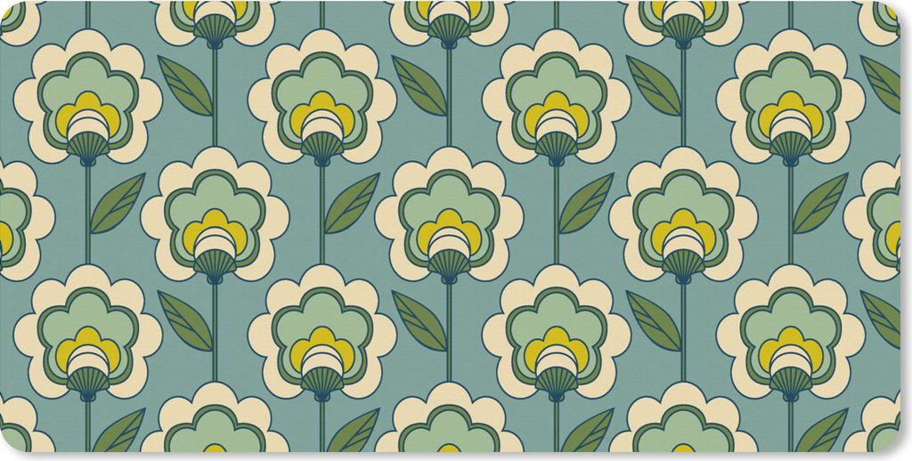 MuchoWow Schreibtischunterlage Retro - Design - 1970er Jahre - Blume 80x40 cm - XXL Mauspad - Gaming Mauspad
