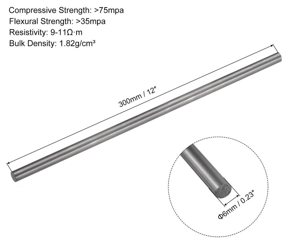 300x6mm Graphitstab Graphitrohr Rš¹hrstab Zylinderstab Kohlestab Schwarz fš¹r Schmelzen Gie?en Elektroden Tiegel