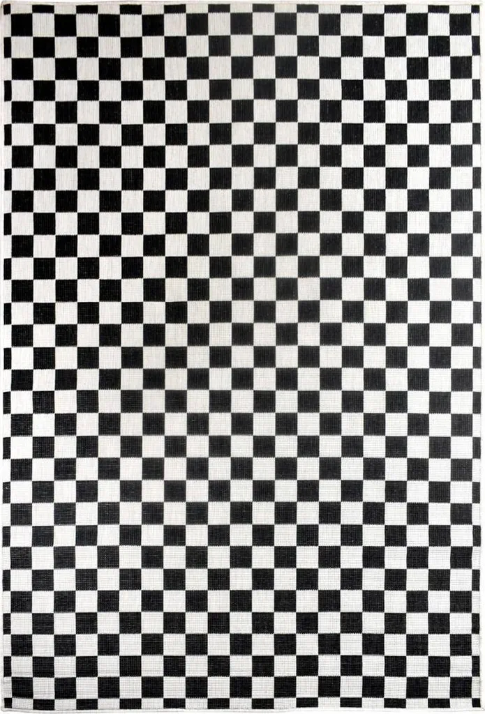 Tapis Extérieur Kilim Lavable et Réversible EX1 DALMA Motif Damier Chic
