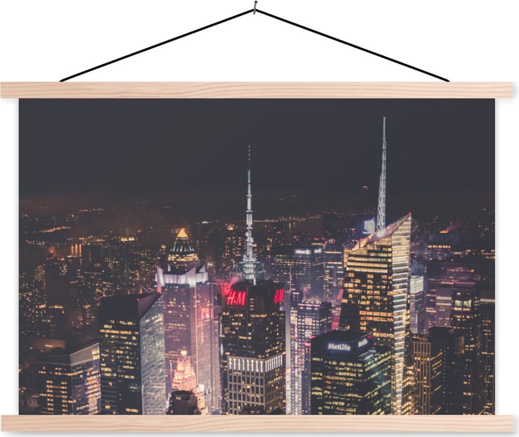 MuchoWow Textilposter New York - Beleuchtung - Logo 60x40 cm mit holzfarbenen Rahmen - Bilder