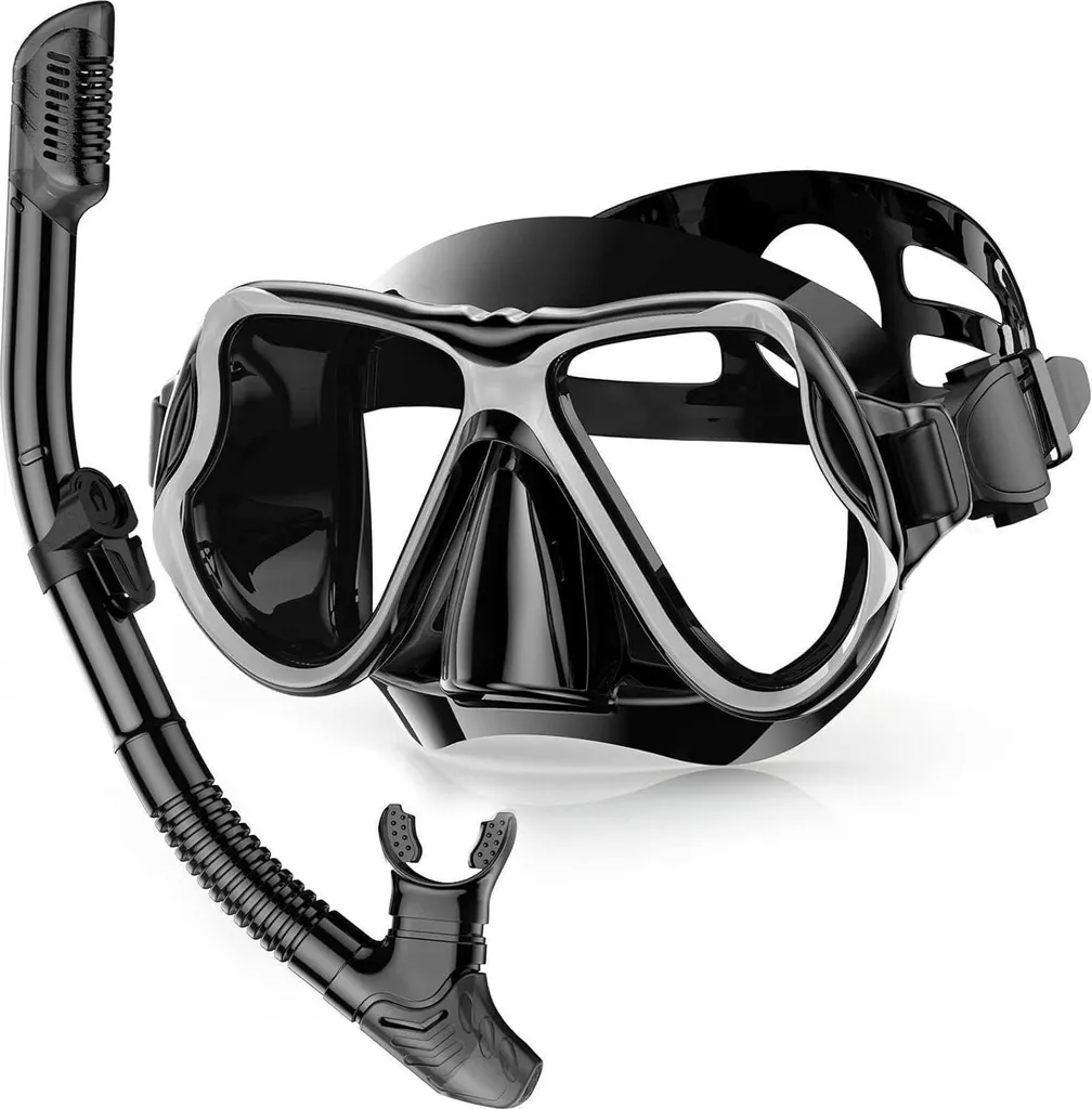 Kit snorkeling adulte pour plongée libre avec masque panoramique noir