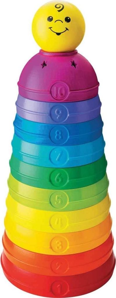 A stacking toy with numbered rings.