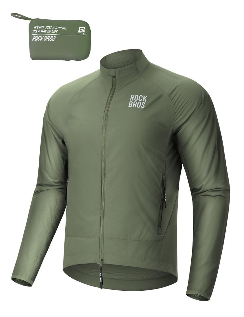 ROCKBROS Fahrradjacke leicht winddichte Radjacke atmungsaktiv Schnelltrocknende mit Taschen Laufjacke für Radfahren MTB Outdoor Grün EU Größe 2XL