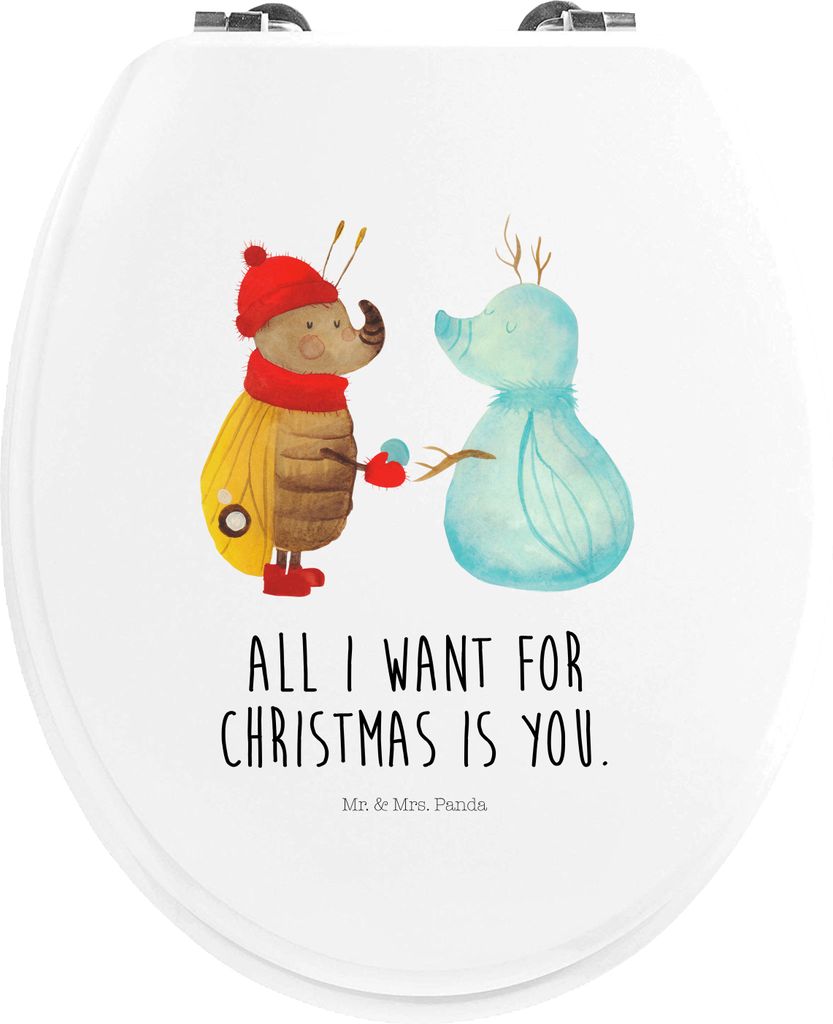 Mr. & Mrs. Panda WC Deckel Nachtfalter Schneemann - Weiß - Geschenk, Winter, Toiletten-Sitz, klo, Weihnachten, Schnee, WC-Sitz, Holz Toilettendeck...