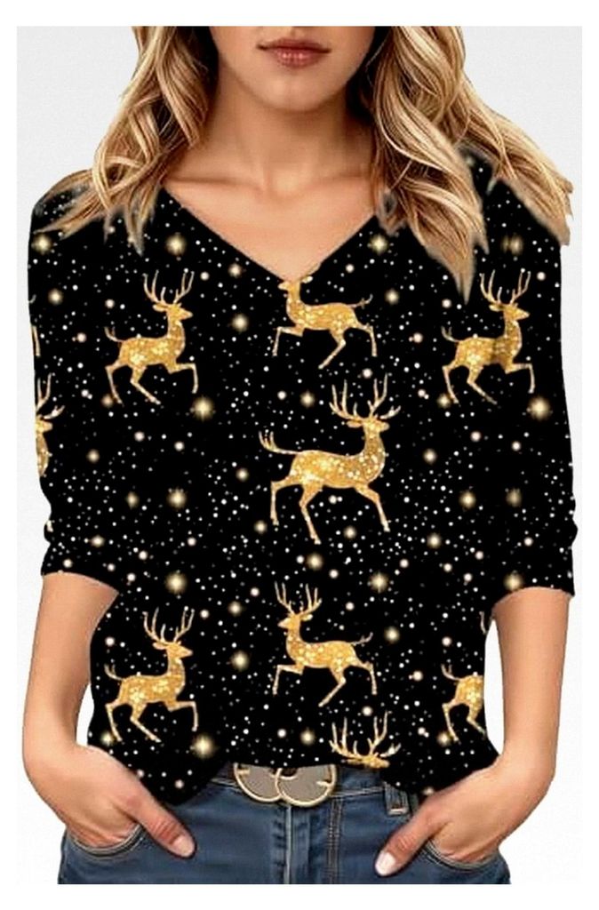 Weihnachtspullover Damen Lustige Weihnachten Sweatshirt Rundhals Weinglas Weihnachtsbaum Muster Langarmshirt