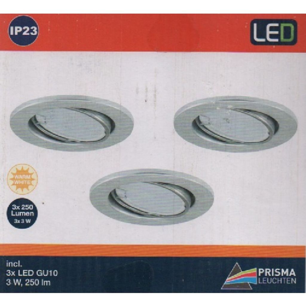 Briloner LED-Einbauleuchten 7221-039 Fit 3er-Set in Alu