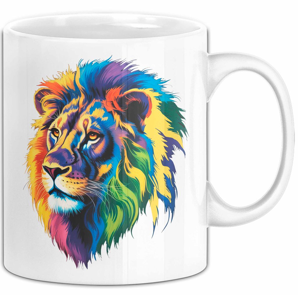 Bunter Löwe Tasse Geschenk Lustige Geschenkidee Spruch (Weiß)