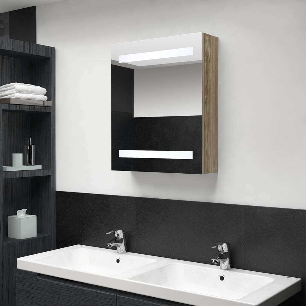 The Living Store LED-Bad-Spiegelschrank Eichen-Optik 50x14x60 cm