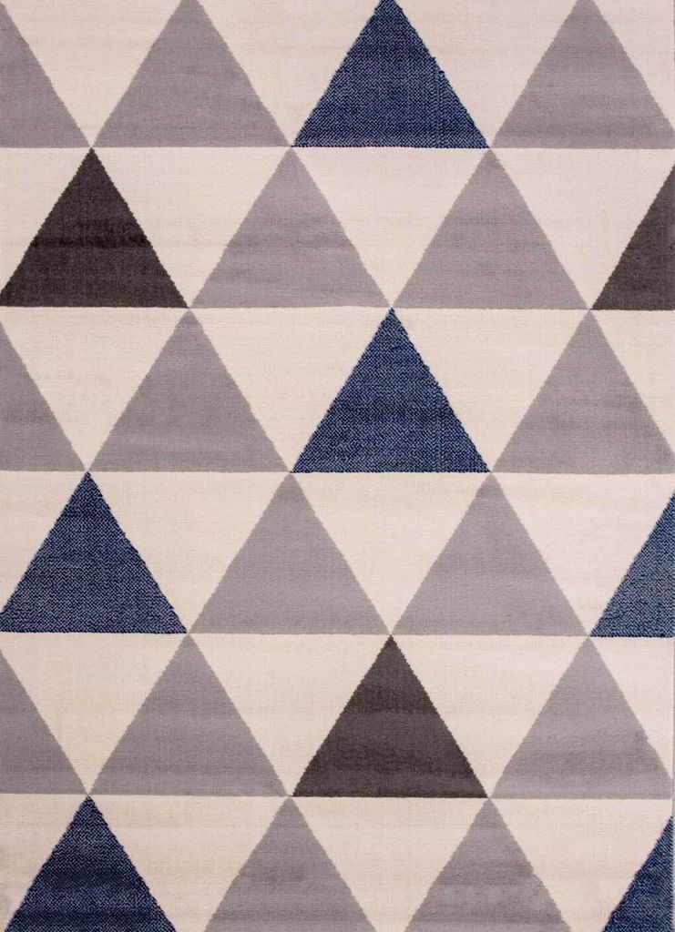 Teppich Wohnzimmer Schlafzimmer Flur Teppich Dreiecksmuster Blau, Maße:80x150 cm