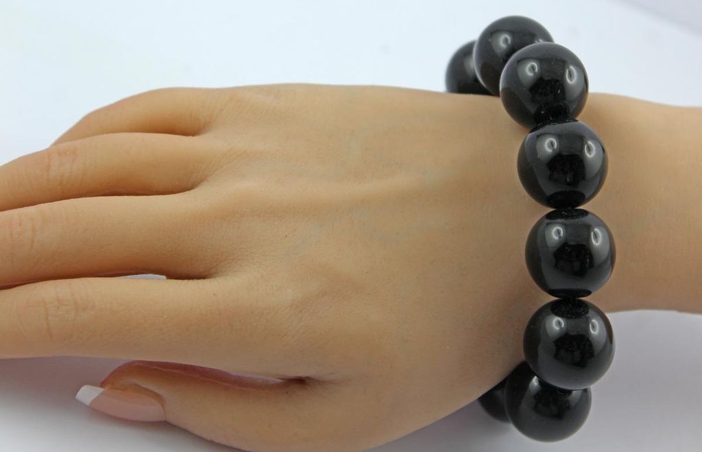 Obsidian Armband tiefschwarze Natur Edelsteine flexibel 21