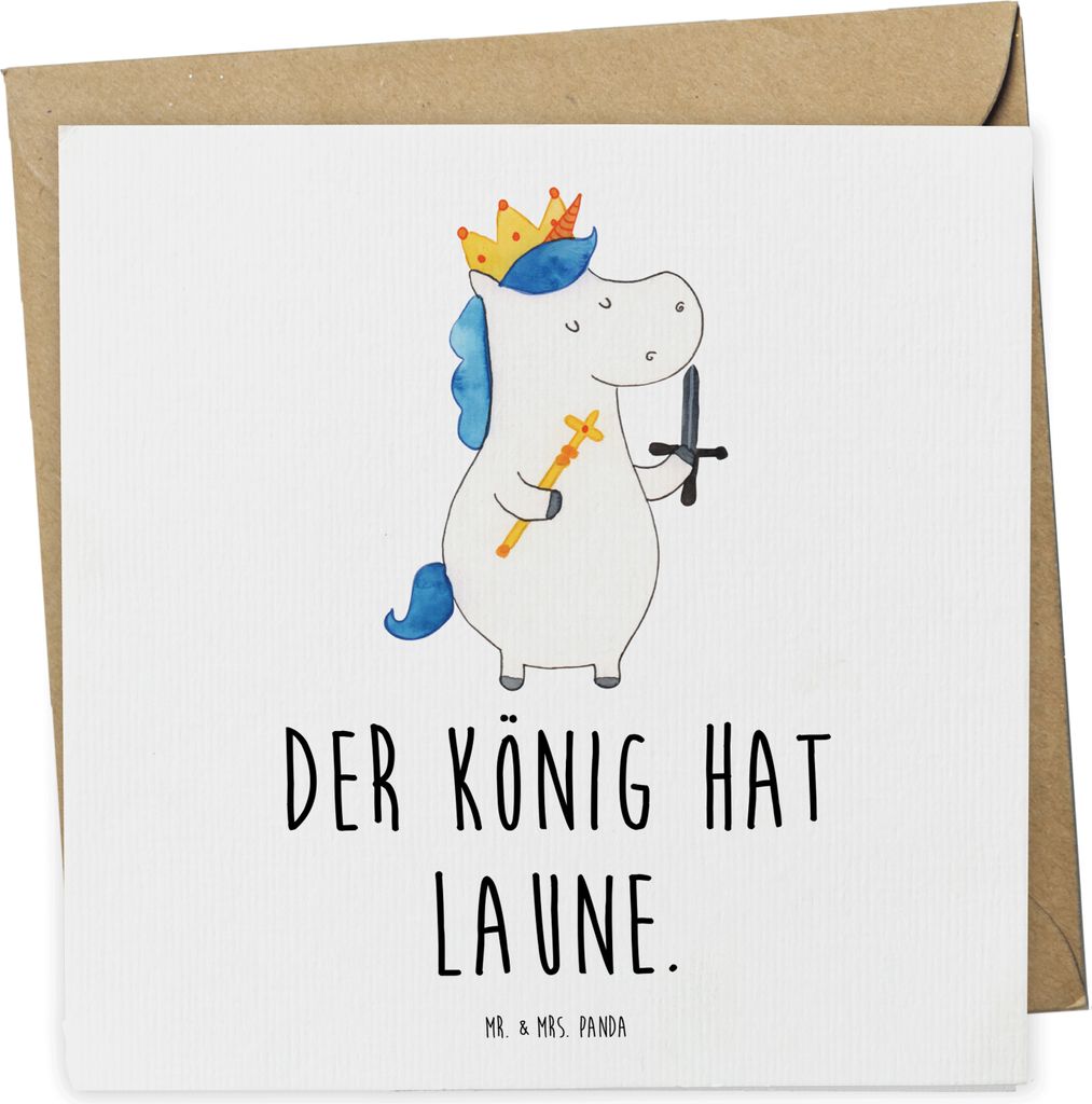 Mr. & Mrs. Panda Glückwunschkarte Einhorn König mit Schwert - Weiß - Geschenk, doppelkarte, Ritter, Klappkarte, Einhörner, faltkarte, anlasskar...