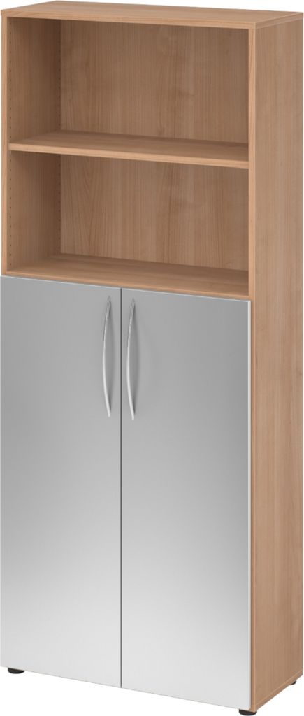 bümö basic Regalschrank - 5 Ordnerhöhen - Nachbildung: Nussbaum/Silber