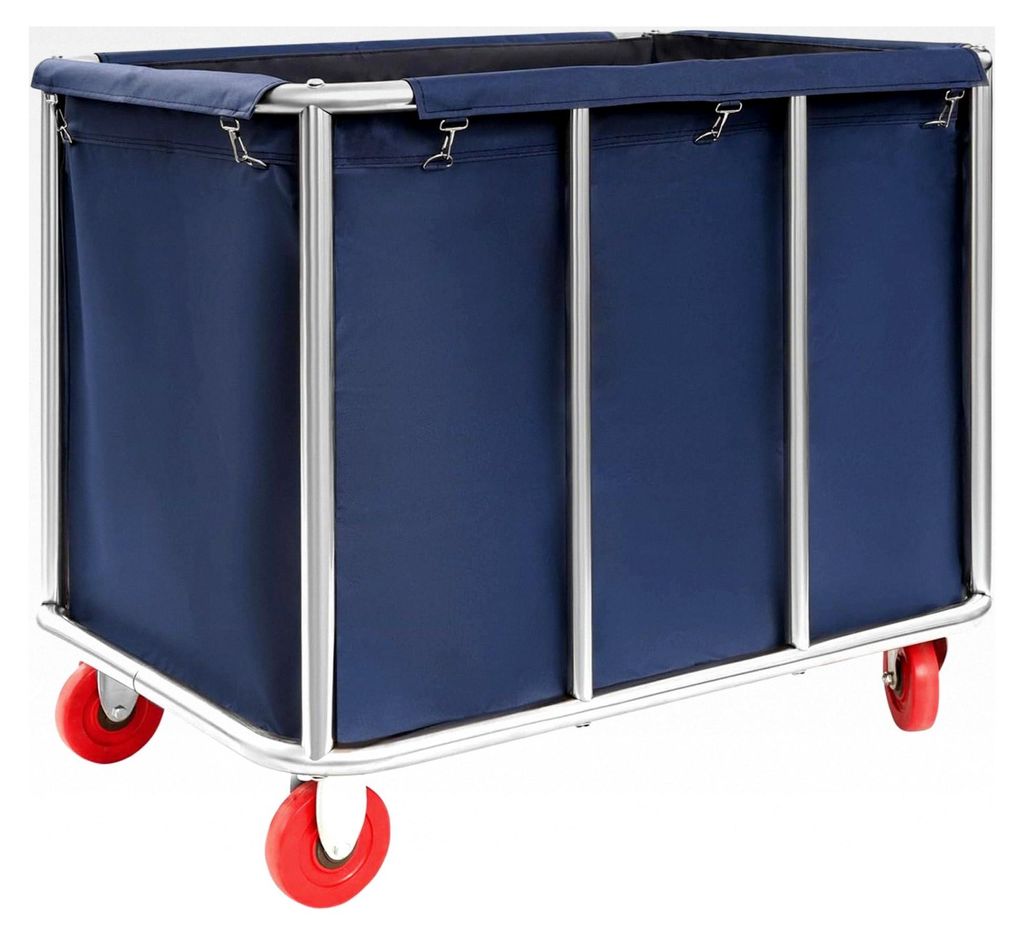 Wäschewagen aus Edelstahl, Wäschesortierwagen mit Rollen, faltbarer Wäschekorbwagen, Tragfähigkeit bis 200 kg, 90 x 65 x 80 cm (Blau)